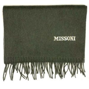 Missoni Olive Green 100% Wool Scarf Classic with fringe
